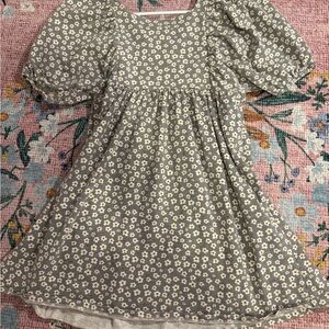 Rylee + Cru Gray and Cream Floral Kids Dress